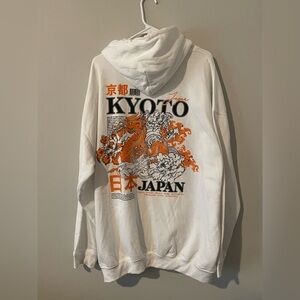 Men’s streetwear 2XL Kyoto Japan Graphic Hoodie - White with Orange Print